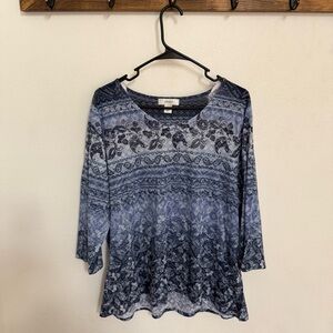 CJ Banks Blue Patterned Long Sleeve Top